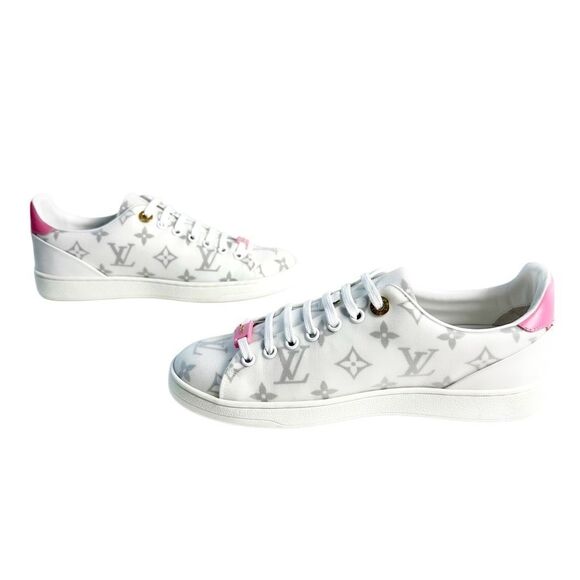 LOUIS VUITTON Frontrow Pink Monogram Sneakers Size 37 US 7 Lace Up LV Logo Low - Picture 3 of 12